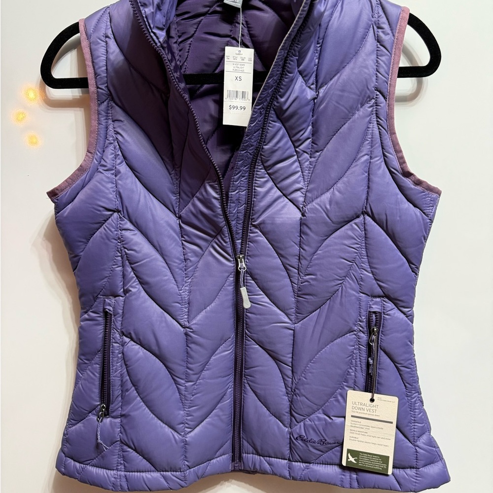 Women's Eddie Bauer EB700 down filled puffer  quilted Vest New Size XS Lilac